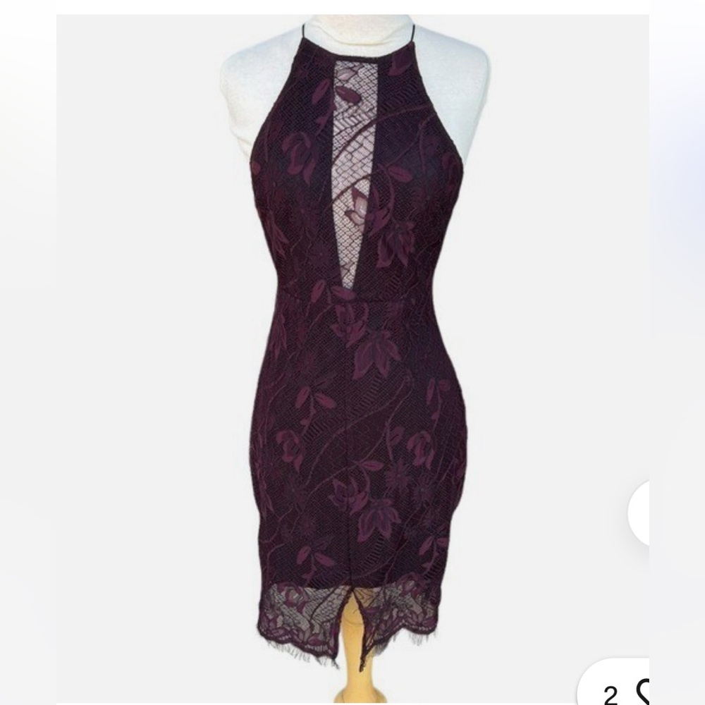 Astr Deep Purple Halter Lace Dress